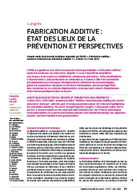 Hygiène et sécurité du travail, revue trimestrielle scientifique de l\'INRS