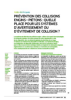 Hygiène et sécurité du travail, revue trimestrielle scientifique de l\'INRS