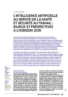 Hygiène et sécurité du travail, revue trimestrielle scientifique de l\'INRS